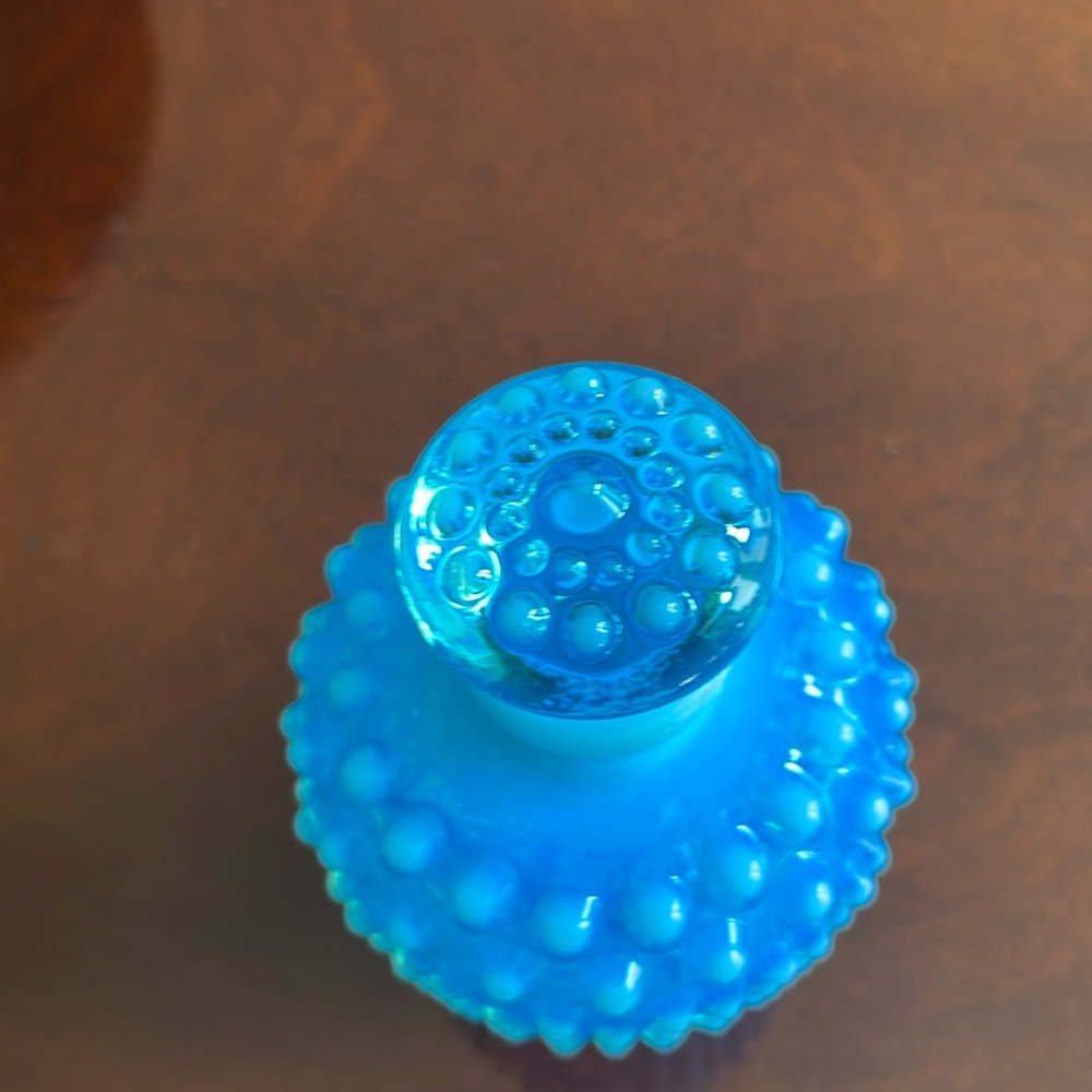 Fenton Blue Opalescent Hobnail Glass cologne Bottle - Picture 3 of 10